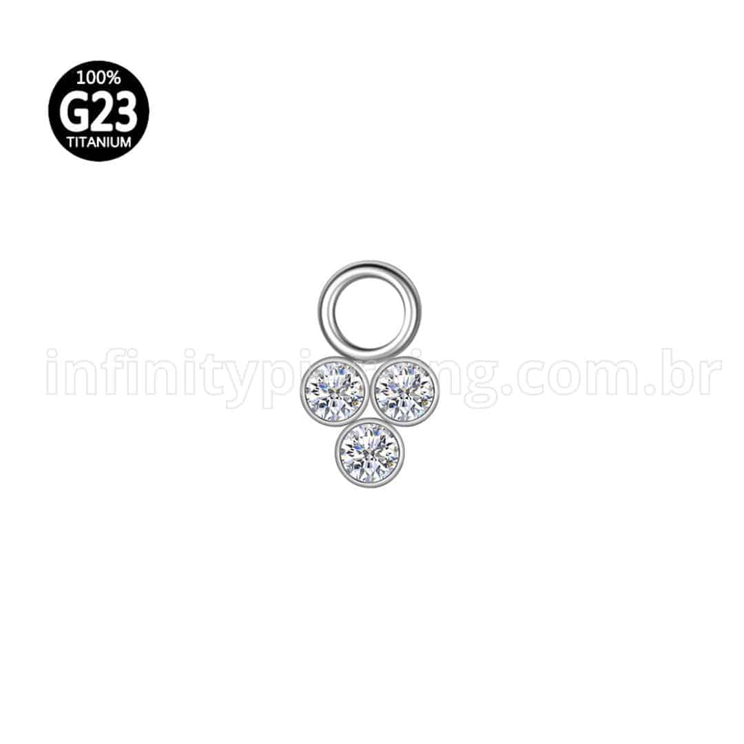 Pingente Para Piercing Titânio 3 Pedras Zircônia